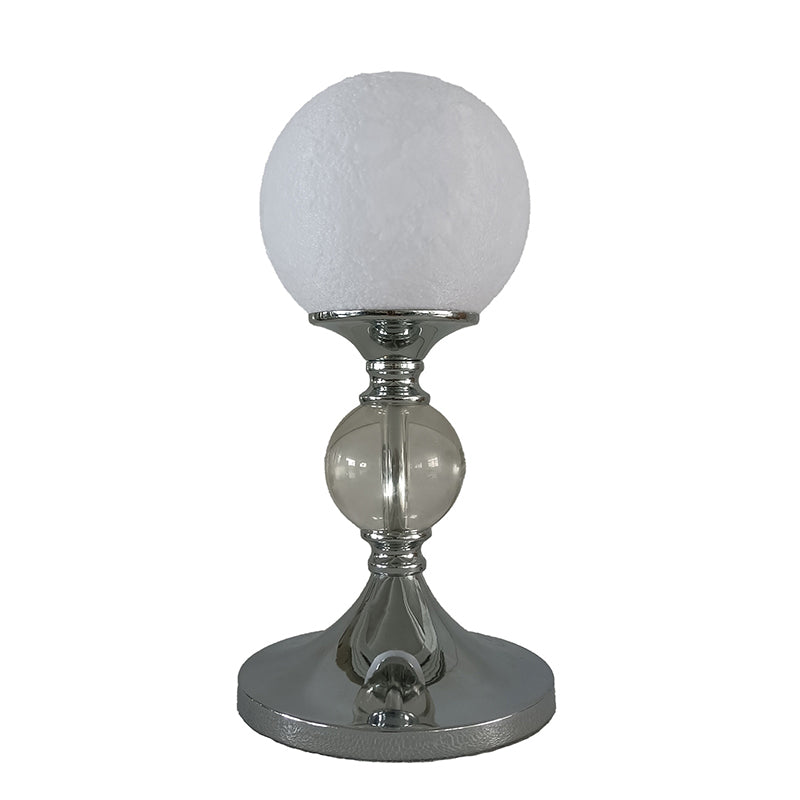 Zeitgenössische Mondglobus Tischlampe – 1-Licht Design aus Eisen, Kunststoff & Glas für das Schlafzimmer 