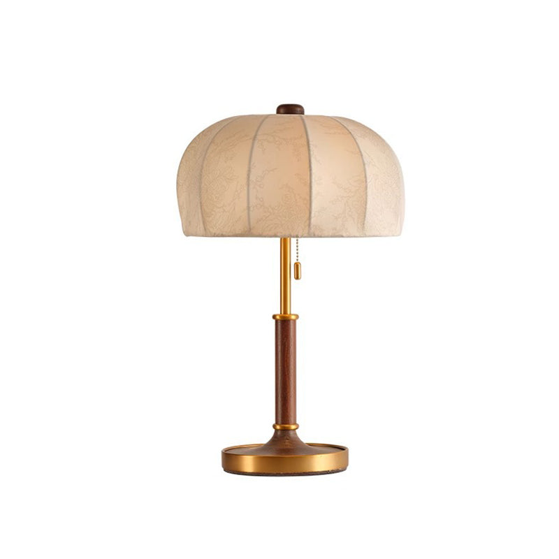 Traditionelle französische Kuppel Tischlampe aus Eschenholz, Stoff und Metall mit 1 Licht für das Schlafzimmer 