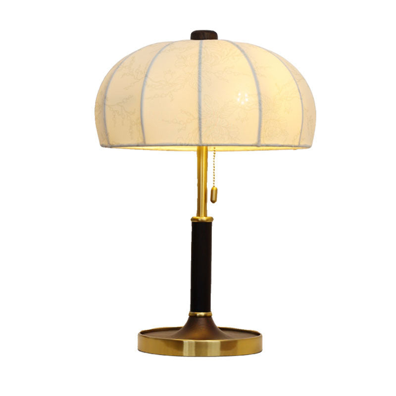 Traditionelle französische Kuppel Tischlampe aus Eschenholz, Stoff und Metall mit 1 Licht für das Schlafzimmer 