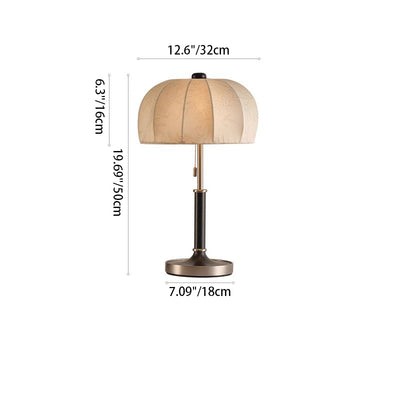 Traditionelle französische Kuppel Tischlampe aus Eschenholz, Stoff und Metall mit 1 Licht für das Schlafzimmer 