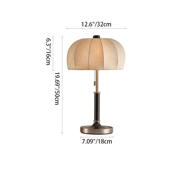Traditionelle französische Kuppel Tischlampe aus Eschenholz, Stoff und Metall mit 1 Licht für das Schlafzimmer 