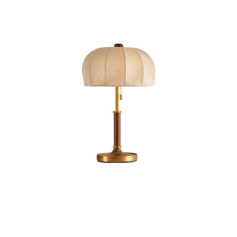 Traditionelle französische Kuppel Tischlampe aus Eschenholz, Stoff und Metall mit 1 Licht für das Schlafzimmer 