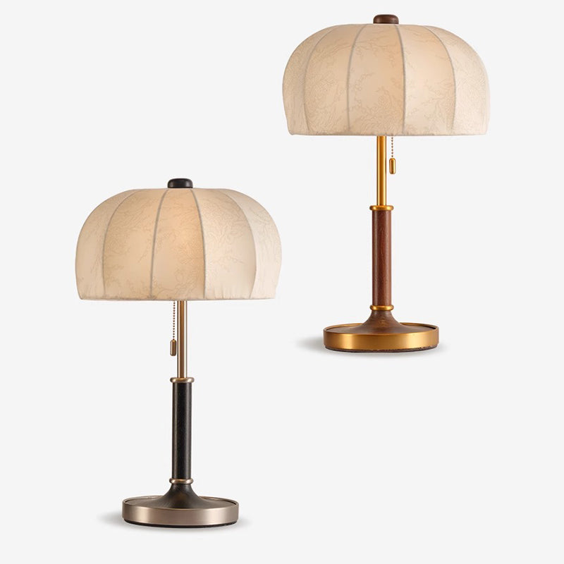 Traditionelle französische Kuppel Tischlampe aus Eschenholz, Stoff und Metall mit 1 Licht für das Schlafzimmer 
