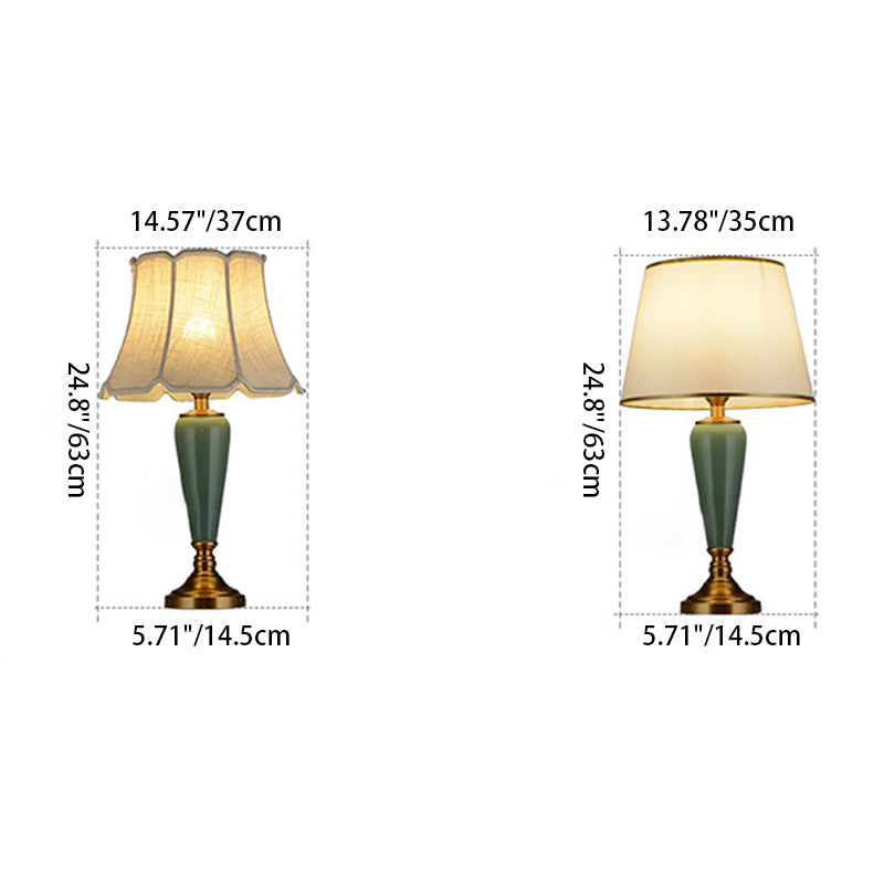 Contemporary Nordic Table Lamp – 1-Light Copper & Ceramic with Tapered Fabric Shade for Bedroom