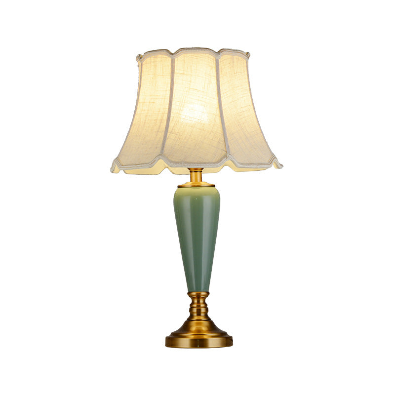 Contemporary Nordic Table Lamp – 1-Light Copper & Ceramic with Tapered Fabric Shade for Bedroom