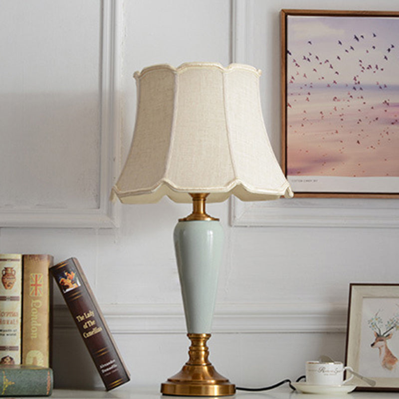 Contemporary Nordic Table Lamp – 1-Light Copper & Ceramic with Tapered Fabric Shade for Bedroom