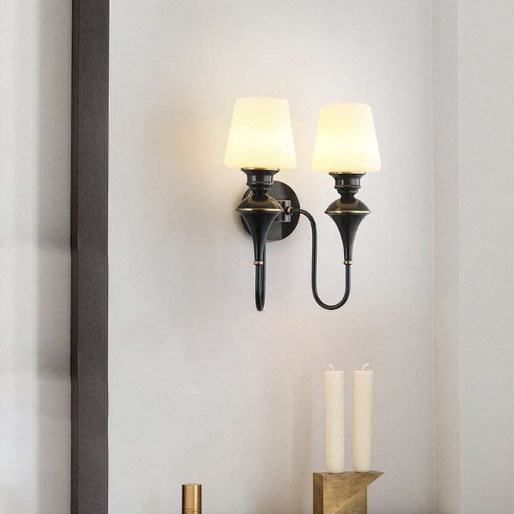 Modern Luxury Wall Sconce – 1/2 Light Copper &amp; Glass with Tapered Shade for Bedroom