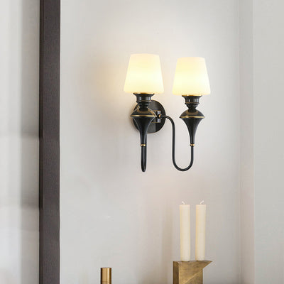 Modern Luxury Wall Sconce – 1/2 Light Copper & Glass with Tapered Shade for Bedroom