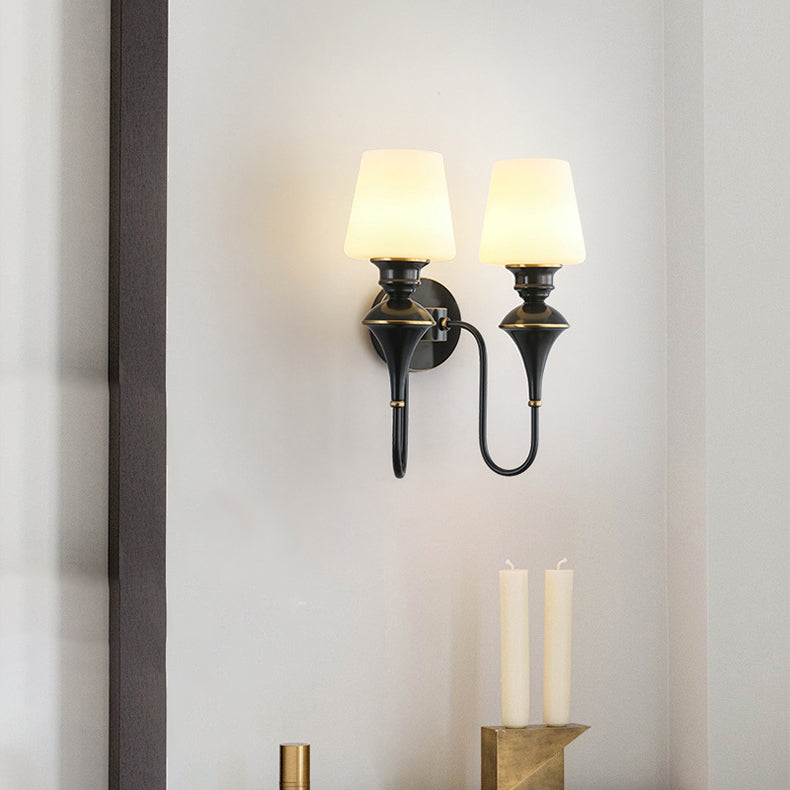 Modern Luxury Wall Sconce – 1/2 Light Copper & Glass with Tapered Shade for Bedroom