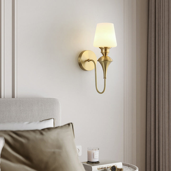 Modern Luxury Wall Sconce – 1/2 Light Copper &amp; Glass with Tapered Shade for Bedroom