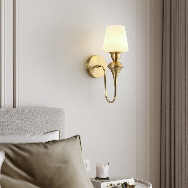 Modern Luxury Wall Sconce – 1/2 Light Copper & Glass with Tapered Shade for Bedroom