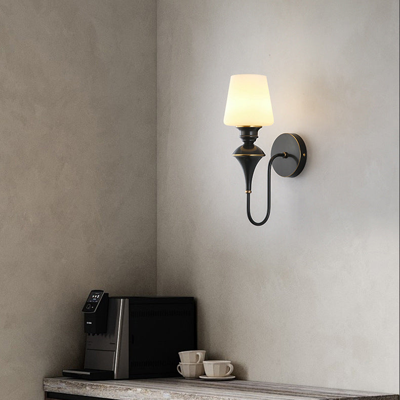 Modern Luxury Wall Sconce – 1/2 Light Copper & Glass with Tapered Shade for Bedroom