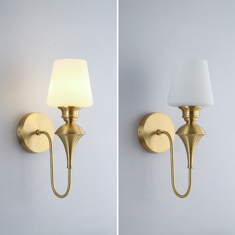 Modern Luxury Wall Sconce – 1/2 Light Copper & Glass with Tapered Shade for Bedroom
