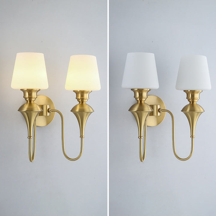 Modern Luxury Wall Sconce – 1/2 Light Copper &amp; Glass with Tapered Shade for Bedroom