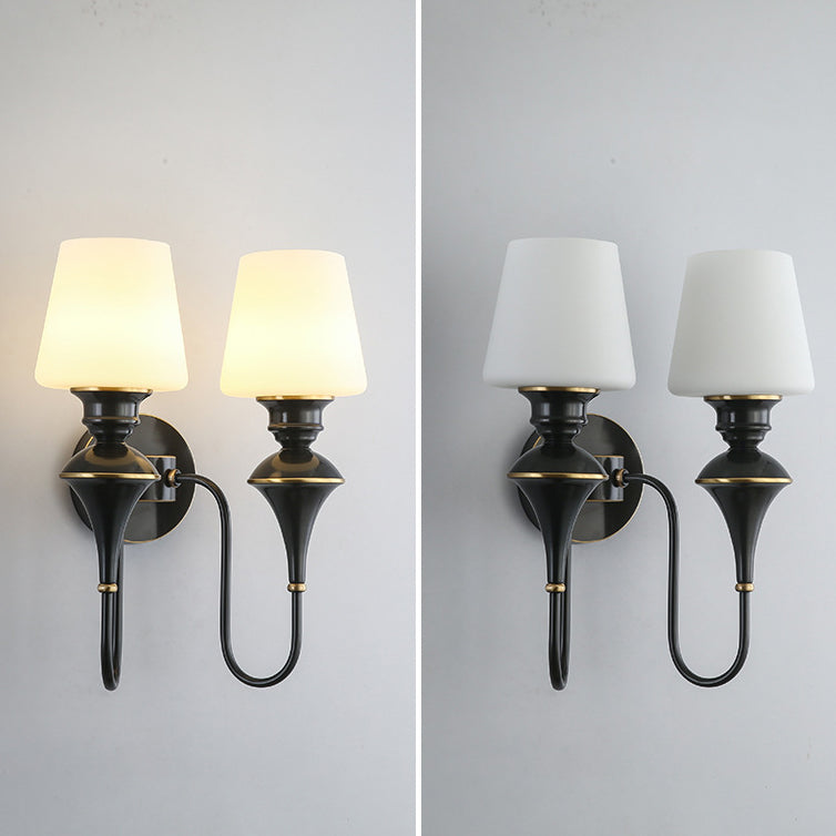 Modern Luxury Wall Sconce – 1/2 Light Copper & Glass with Tapered Shade for Bedroom