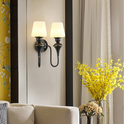 Modern Luxury Wall Sconce – 1/2 Light Copper & Glass with Tapered Shade for Bedroom