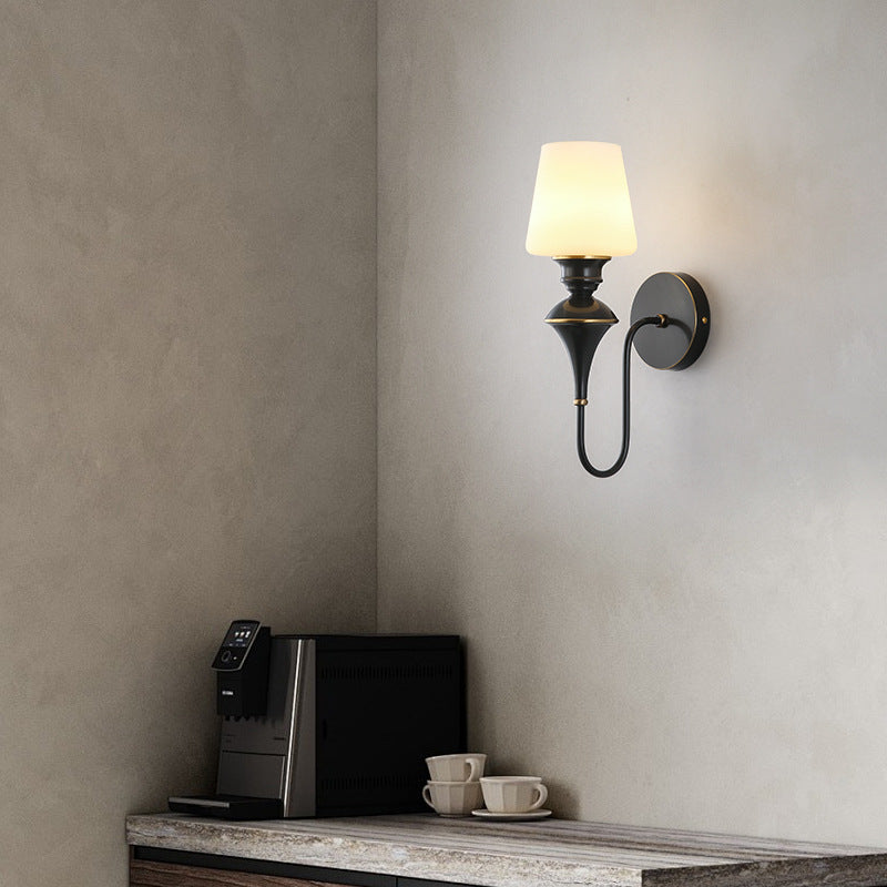 Modern Luxury Wall Sconce – 1/2 Light Copper & Glass with Tapered Shade for Bedroom