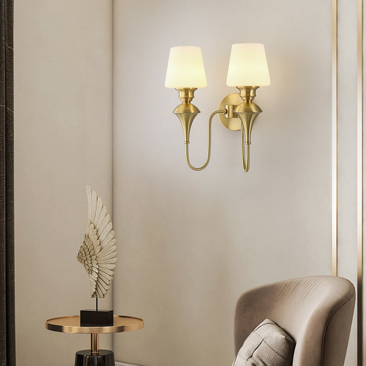 Modern Luxury Wall Sconce – 1/2 Light Copper &amp; Glass with Tapered Shade for Bedroom