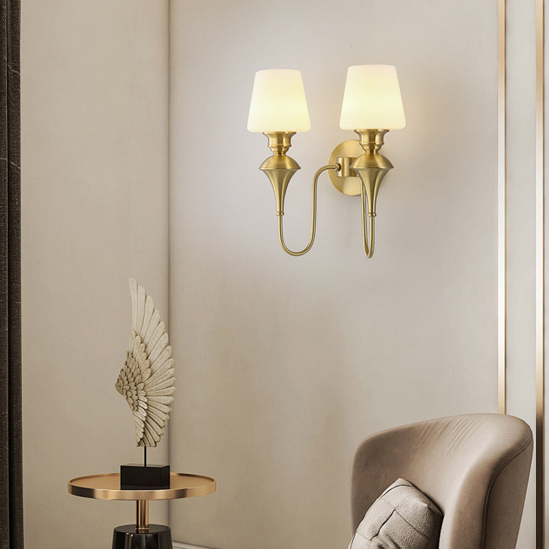 Modern Luxury Wall Sconce – 1/2 Light Copper & Glass with Tapered Shade for Bedroom