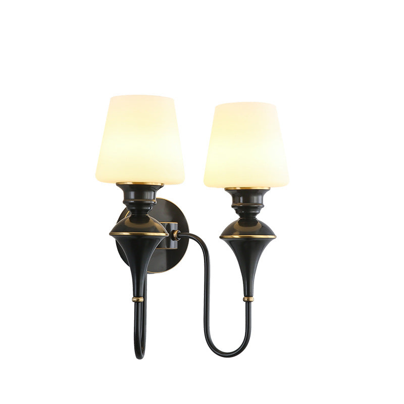 Modern Luxury Wall Sconce – 1/2 Light Copper & Glass with Tapered Shade for Bedroom