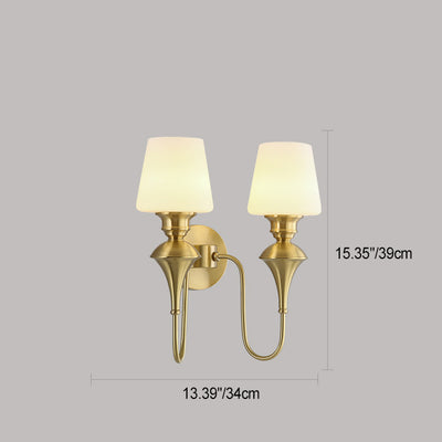 Modern Luxury Wall Sconce – 1/2 Light Copper & Glass with Tapered Shade for Bedroom