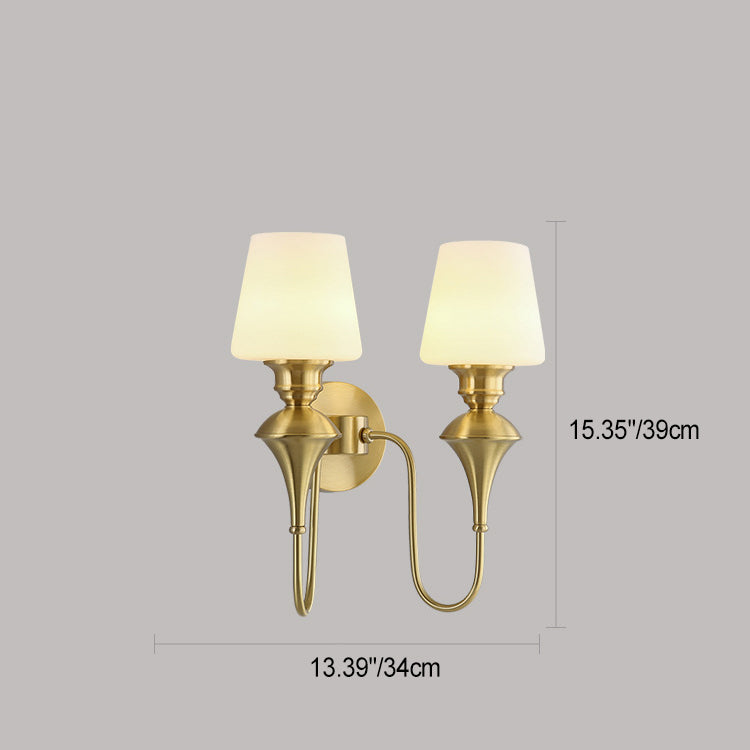 Modern Luxury Wall Sconce – 1/2 Light Copper & Glass with Tapered Shade for Bedroom