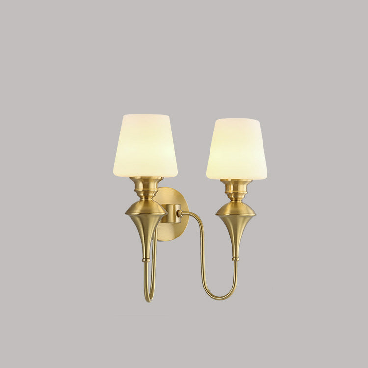 Modern Luxury Wall Sconce – 1/2 Light Copper & Glass with Tapered Shade for Bedroom