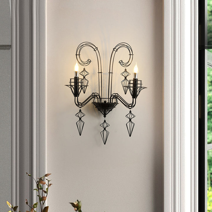 Modern Curved Wall Sconce – 1-Light Iron &amp; Glass Lamp with Horn-Inspired Design for Bedroom