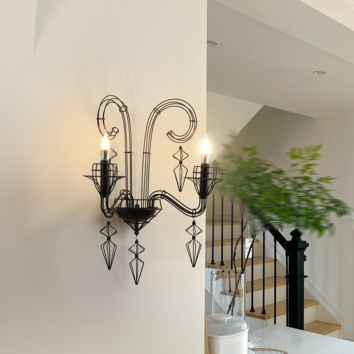 Modern Curved Wall Sconce – 1-Light Iron &amp; Glass Lamp with Horn-Inspired Design for Bedroom