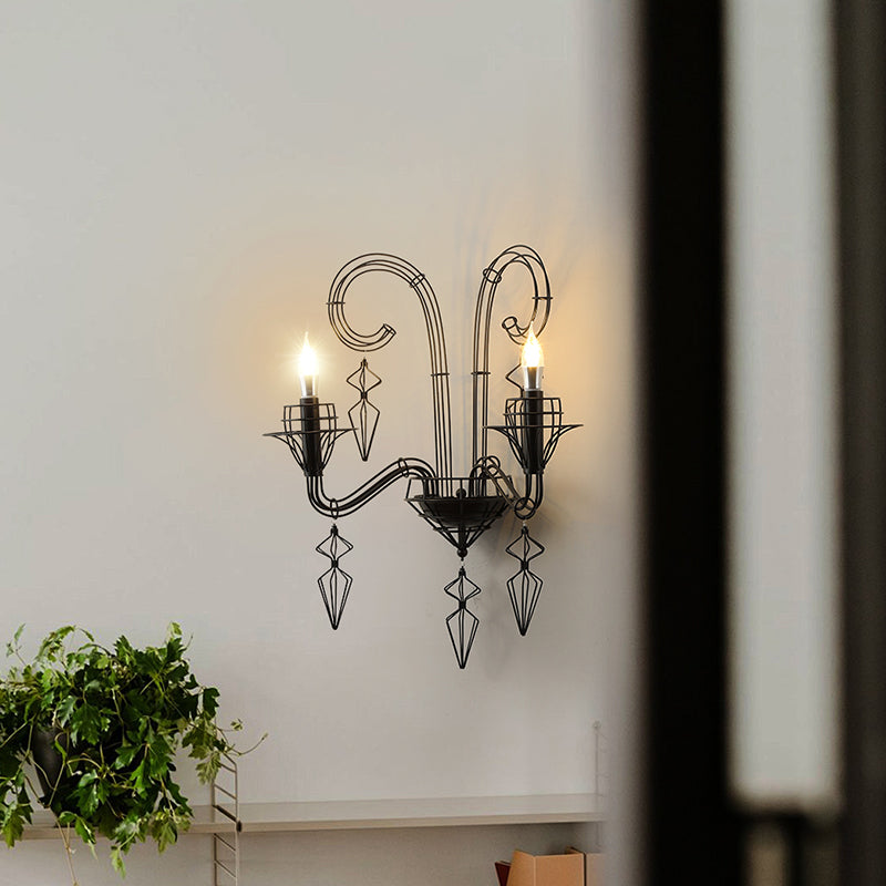 Modern Curved Wall Sconce – 1-Light Iron &amp; Glass Lamp with Horn-Inspired Design for Bedroom