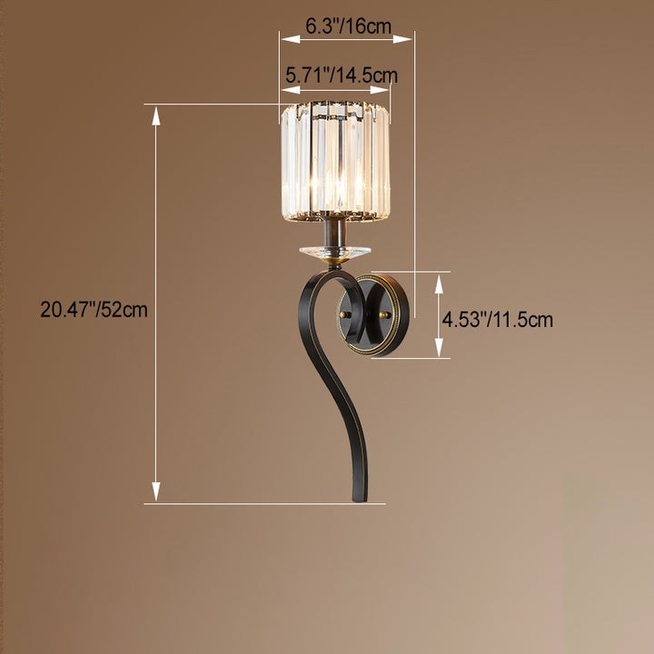 Aplique de pared cilíndrico francés – Lámpara de 1 luz de cobre y vidrio para dormitorio 
