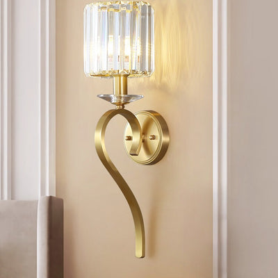 Traditionelle französische Zylinder-Kupfer-Glas 1-Licht-Wandleuchte für das Schlafzimmer 