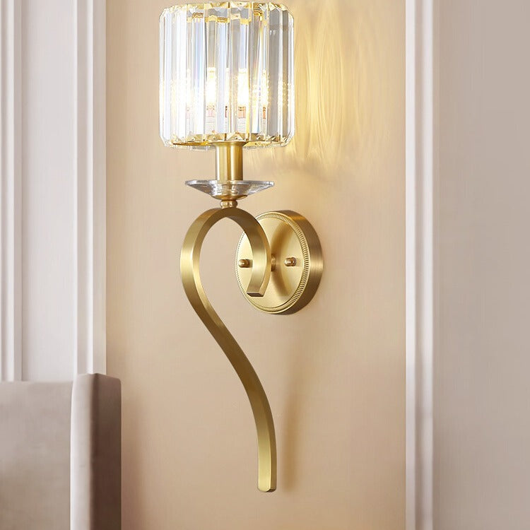 Traditionelle französische Zylinder-Kupfer-Glas 1-Licht-Wandleuchte für das Schlafzimmer 