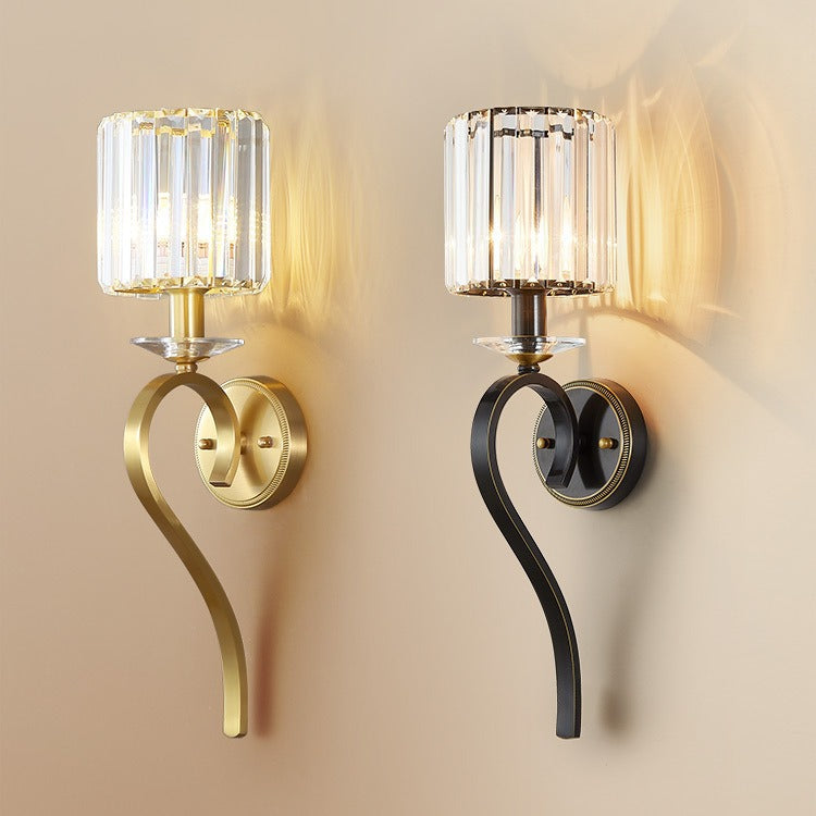 Traditionelle französische Zylinder-Kupfer-Glas 1-Licht-Wandleuchte für das Schlafzimmer 