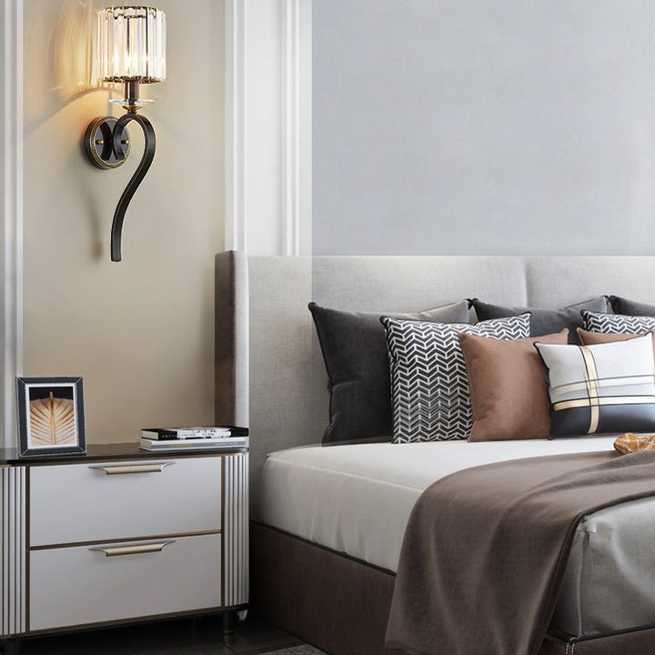 Aplique de pared cilíndrico francés – Lámpara de 1 luz de cobre y vidrio para dormitorio 