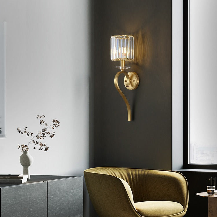 Traditionelle französische Zylinder-Kupfer-Glas 1-Licht-Wandleuchte für das Schlafzimmer 