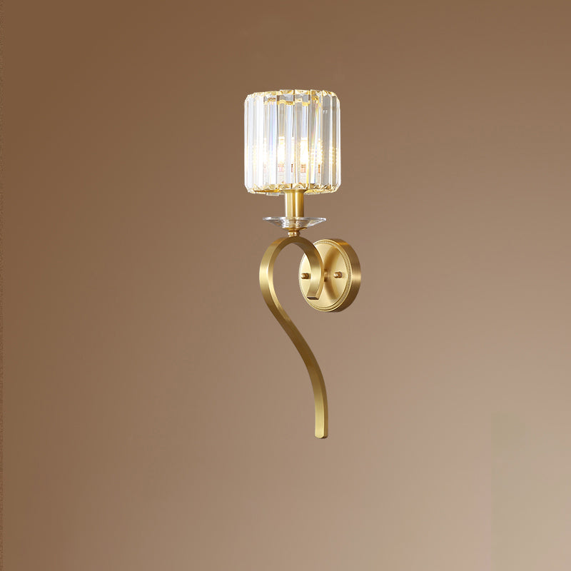 Traditionelle französische Zylinder-Kupfer-Glas 1-Licht-Wandleuchte für das Schlafzimmer 