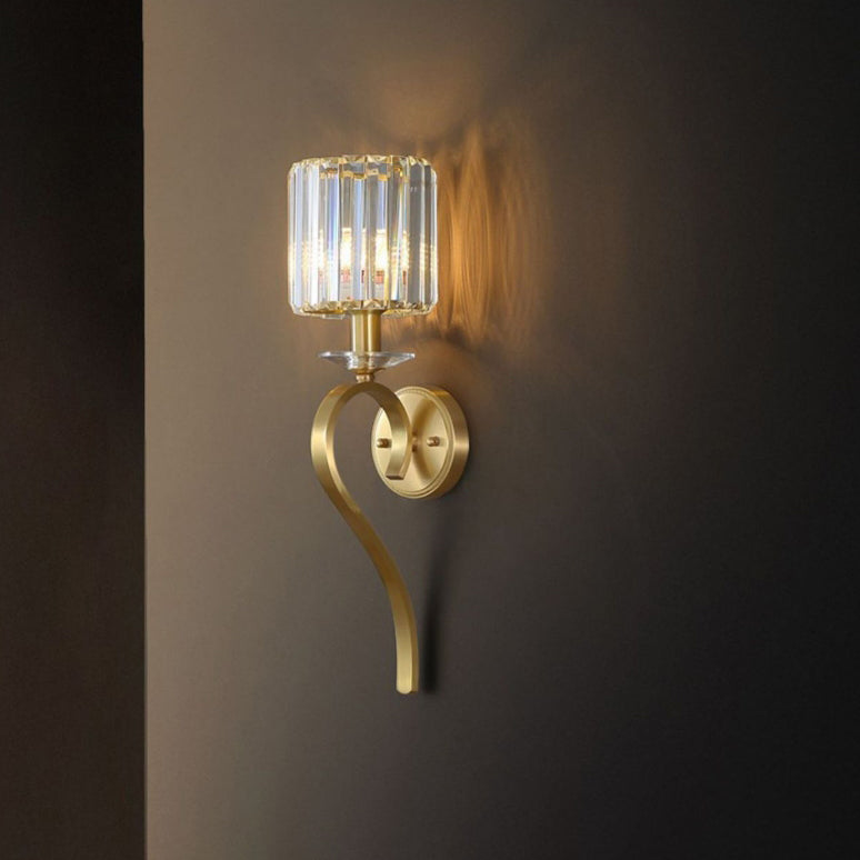 Traditionelle französische Zylinder-Kupfer-Glas 1-Licht-Wandleuchte für das Schlafzimmer 