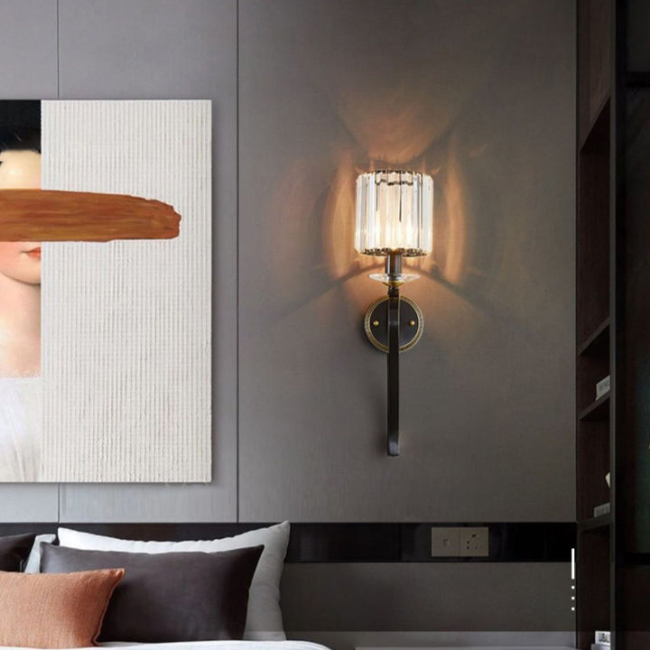 Aplique de pared cilíndrico francés – Lámpara de 1 luz de cobre y vidrio para dormitorio 