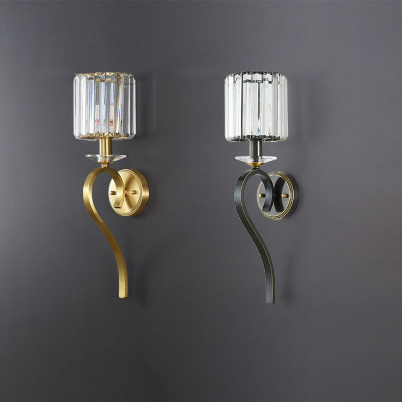 Traditionelle französische Zylinder-Kupfer-Glas 1-Licht-Wandleuchte für das Schlafzimmer 
