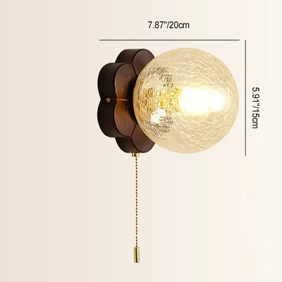 Traditionelle französische Kugel-Wandleuchte aus Eschenholz und Glas mit 1 Licht für das Schlafzimmer 