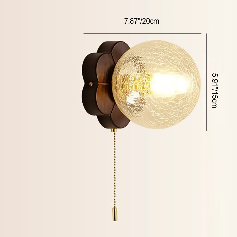 Traditionelle französische Kugel-Wandleuchte aus Eschenholz und Glas mit 1 Licht für das Schlafzimmer 