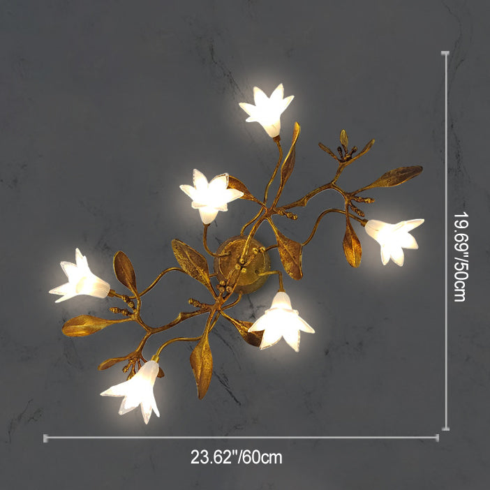 Applique murale fleurie créative contemporaine – Lampe en cuivre et cristal à 6 lumières pour salon 