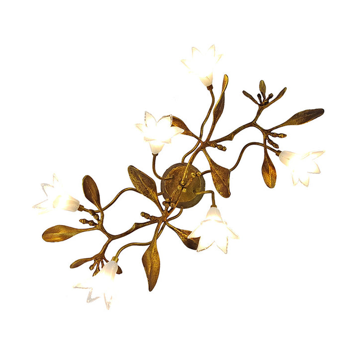 Applique murale fleurie créative contemporaine – Lampe en cuivre et cristal à 6 lumières pour salon 