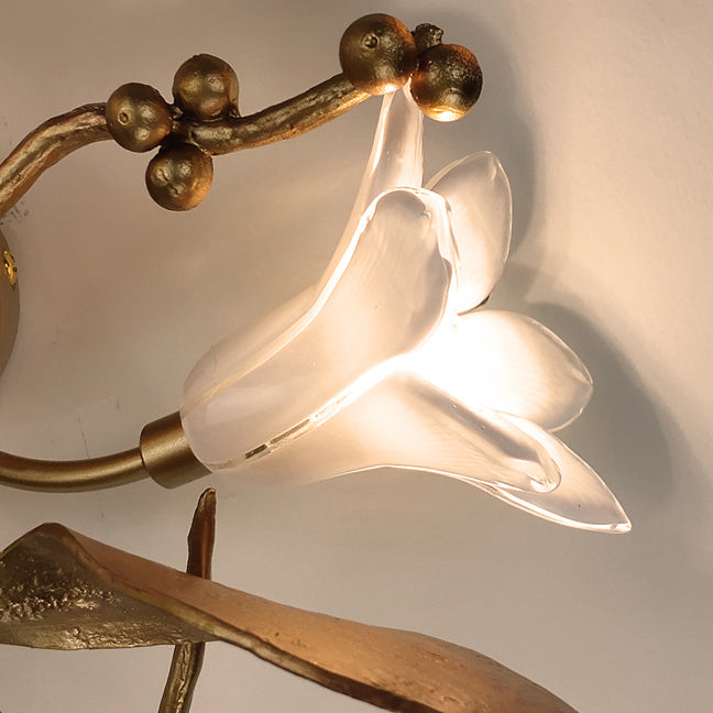 Applique murale fleurie créative contemporaine – Lampe en cuivre et cristal à 6 lumières pour salon 