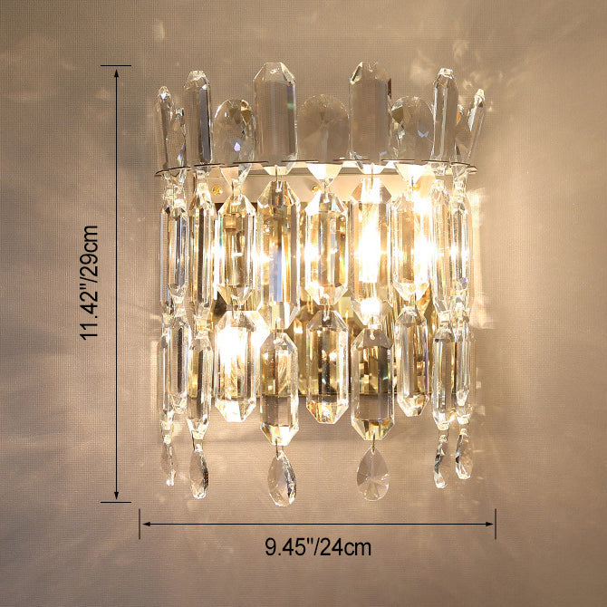 Modern Luxury Metal Crystal 2-Light Water Drop Wall Sconce Lamp for Living Room