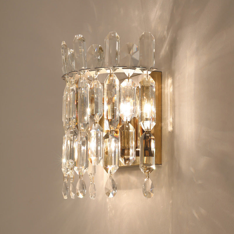 Modern Luxury Wall Sconce – 2-Light Metal & Crystal Water Drop Lamp for Living Room