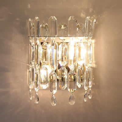 Modern Luxury Wall Sconce – 2-Light Metal & Crystal Water Drop Lamp for Living Room