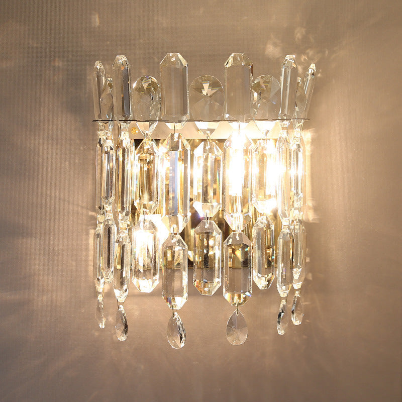 Modern Luxury Wall Sconce – 2-Light Metal & Crystal Water Drop Lamp for Living Room