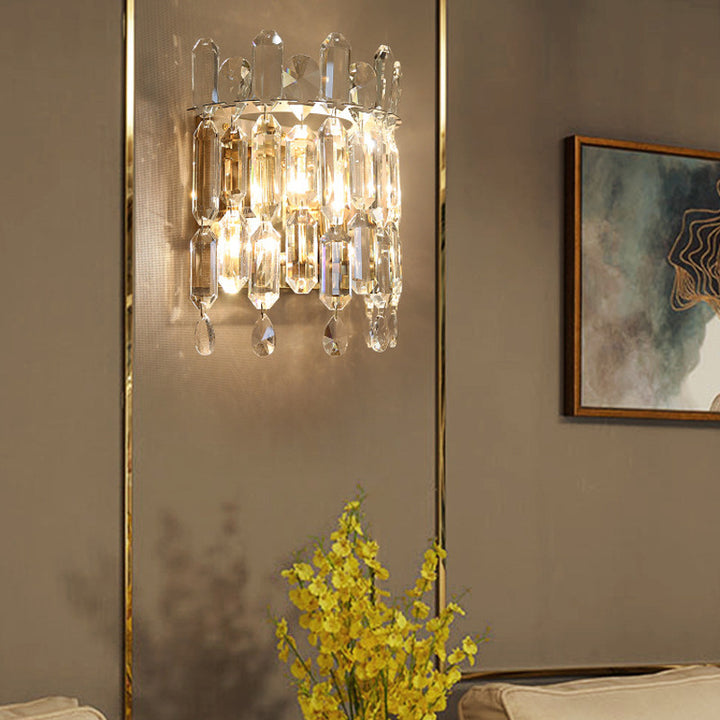 Modern Luxury Metal Crystal 2-Light Water Drop Wall Sconce Lamp for Living Room